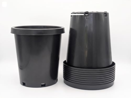 Green Oasis 15 Gallon Nursery Pots (5-Pack) - Premium Injection Molded Black Plastic Plant Pots, Heavy Duty Commercial Grade with Drainage Holes - Perfect for Large Trees, Shrubs & Vegetables