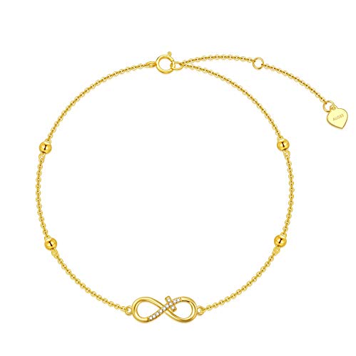 Image of 14K Gold Infinity Anklet for Womens, Yellow Gold Cross Foot Ankle Bracelets Anniversary Jewelry Gifts for Her, Mom, Wife 8-10Inch