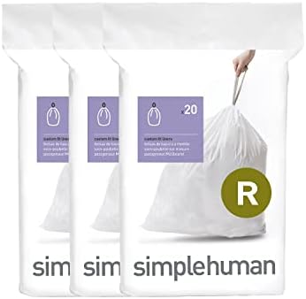 simplehuman Code R Custom Fit Drawstring Trash Bags in Dispenser Packs, 60 Count, 10 Liter / 2.6 Gallon, White