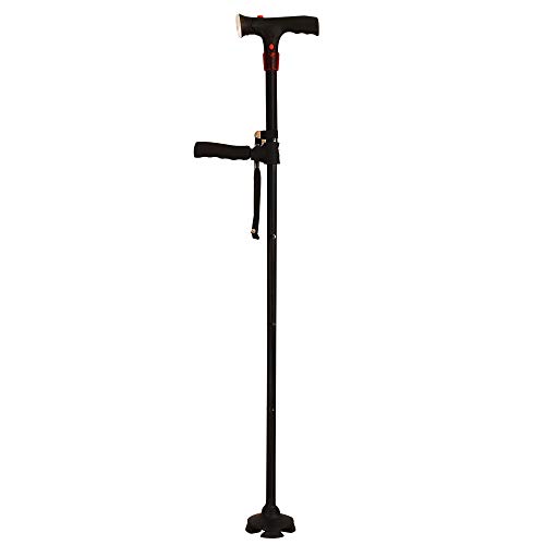 urge medical Clever Cane with LED Light,Travel Adjustable Folding Walking Canes, Security Alarm, Two Cushion Handles - Foldable, Light Weight Walking Stick for Arthritis Seniors Disabled and Elderly