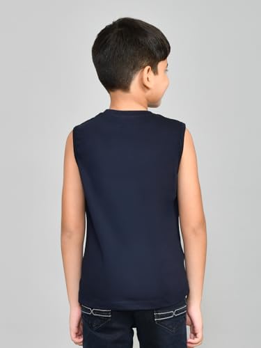 Image of Lux Cozi Printed Round Neck Sleeveless Cotton T-Shirt for Boys | Prints May Vary |