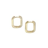 Gold U Shape Huggie Hoop Earrings for Women Girl Oval Huggie Hoop Gold Plated Rectangle Geometric Cu