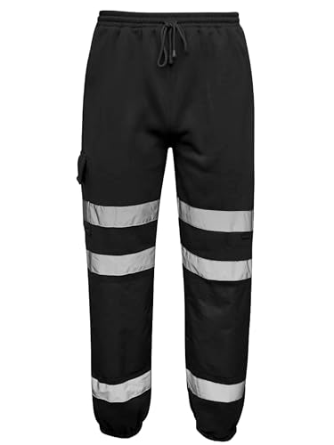 Image of shelikes Mens Hi Vis Viz Jogging Bottoms Combat Trousers Workwear Joggers Black
