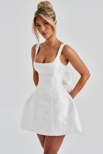 Jacquard Satin Homecoming Dresses Square Neck Mini Bow Dress Short Prom Cocktail Party Gowns3