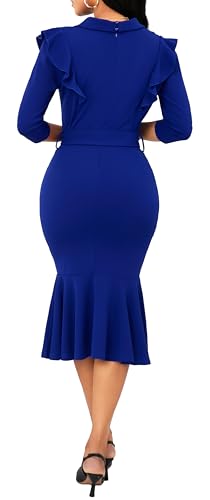 Image of Women's Vintage Pencil Dress Wear to Work | Sexy 3 /4 Sleeve V Neck Mermaid Dress for Women Business Cocktail Party Wedding