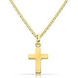 Tony Fein Kreuz Kette 585er Vergoldet Hochglanzpoliert mit Panzerkette 2 mm 16 x 32 mm Made in Italy für Damen und Herren