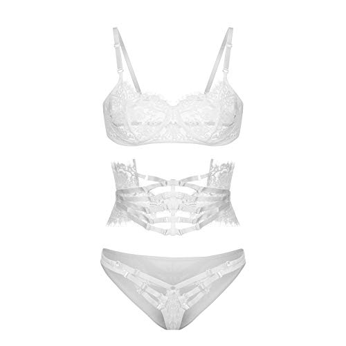 Costumes sexy femme avec soutien-gorge brodé en dentelle et culotte coton extensible