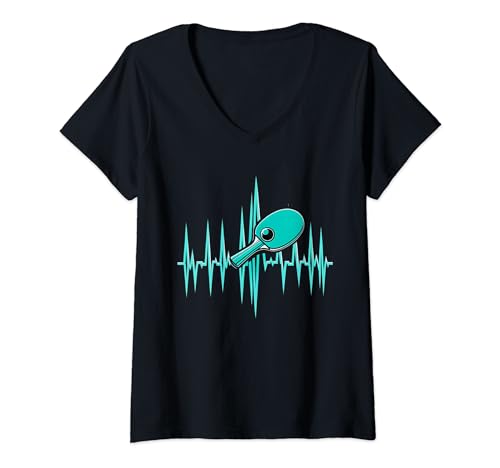 Femme Ping-Pong Pulse Heartbeat EKG Ping-Pong Tennis de table T-Shirt avec Col en V