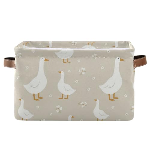 Image of Aslsiy Storage Basket Cute White Gooses Nursery Bins Baby Box Canvas Clothes Shelf Basket Laundry Hamper Gift Basket for Home Closet 1 Pcs