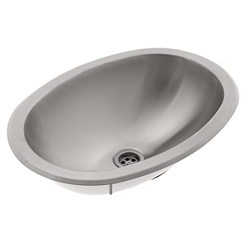 AMBASSADOR MARINE GRADE Oval 304 Stainless Steel Sink, Boat Sink/RV Sinks, Galley/Kitchen Sinks, Head/Bathroom, for boat/RV/camper - Brushed, 17" x 12" Dia. x 5-1/4" Deep (S67-6515-BR-W)