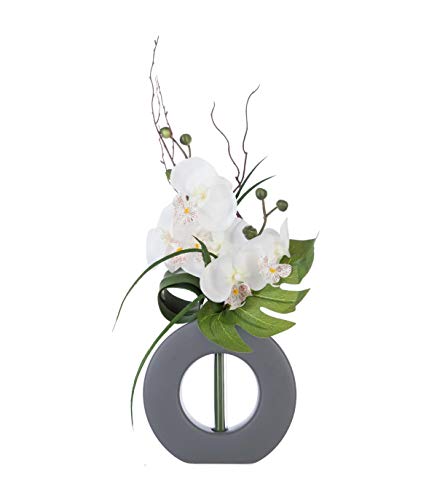 Atmosphera - Composition Florale Artificielle Orchidées dans Un Vase Gris en céramique H 44 cm