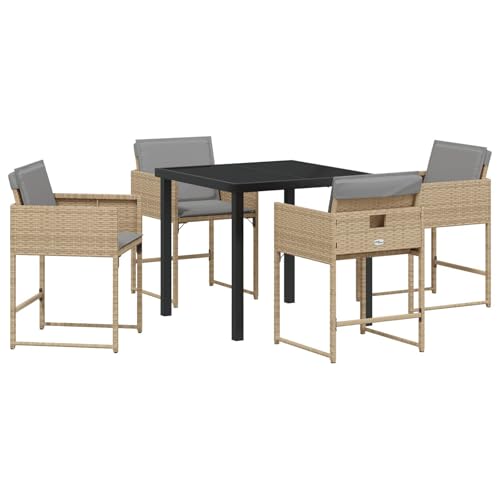 vidaXL Conjunto de Comedor de Jardín de 9 Piezas con Cojines Beige de Poliratán, Mesa de Jardín Negra 200x80x73 cm con Cristal Templado
