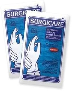 Surgicare Rubber Surgical Gloves (Set Of 2) Pack Of 10 Pair - Size 7-1/2, White.