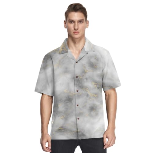Chemise Hawaïenne Homme Marbre Abstrait Blanc Gris : vêtement d'été boutonné de plage décontracté