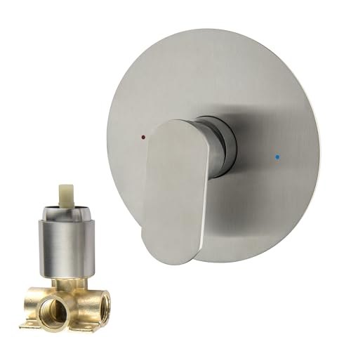 SUBEIXI Shower Mixer Valve Kit, Single Function Round Shower Handle Valve, Wall Mount Faucet Shower Rough-In Valve Bathroom Trim Kit, Brushed Nickel