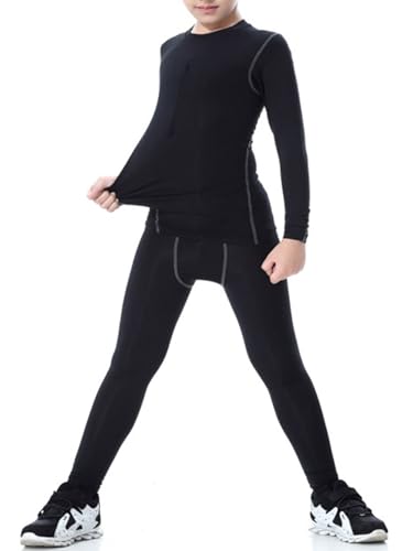 KAHEYQI Boys Hockey Base Layer Kids Thermal Underwear Set Youth Long Sleeve Compression Shirt & Pants Winter Soft Long Johns