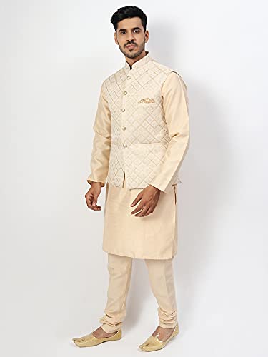 Image of Uri and MacKenzie Men's Silk Blend Kurta Pyjama with Stylish Embroidered Ethnic Jacket