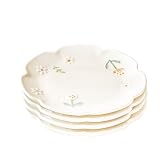 Bicuzat Embossed Flower Pattern Ceramic Seasoning Dishes, Sushi Dipping Bowls, Appetizer Plates, Dessert Plates, Food Serving Dishes for Kitchen, Tabletop, 4 PCS, 6 Inch