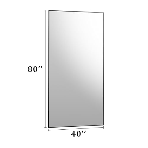 Image of BEAUTYPEAK 80 inchx40 inch Rectangle Full Body Floor Mirrors, Full Length Mirror Hanging or Leaning, Aluminum Alloy Frame Wall Mirror for Bedroom, Dressing Room, Black