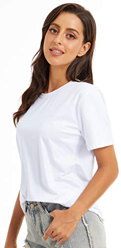 Viioo Women's Loose Short Sleeve Crewneck T-Shirt Basic Casual Solid Tops(White/O-Neck,S) #TOP1