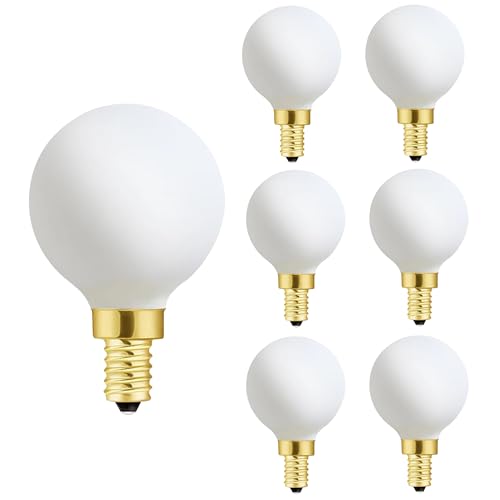 XININSUN Frosted G16.5 globe light bulb,e12 Round Candelabra Bulb 40 watt,4W Chandelier Light Bulbs,Milky White Candelabra LED Bulb,Dimmable,4W 3000K Soft White 400lm,6Pack
