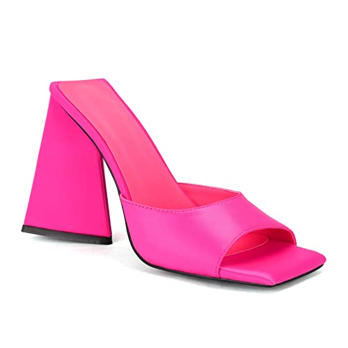 Keleimusi KE2205-PINK-40 Satin Flared Block Heeled Mules thumb #1