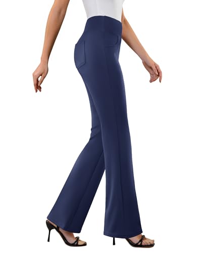 DLOODA Womens Dress Pants Stretchy Work Pants Business Casual Office Trousers Pull On Flare Slacks with 4 Pockets Navy Blue