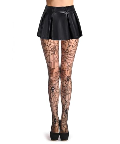Image of Womens Halloween Stockings Skull Fishnet Tights Spider Web Fishnets