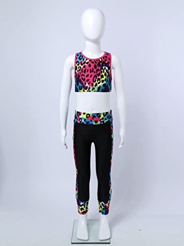 Kids Girls Graphic Print Crop Tops and Athletic Leggings Gymnastics Tracksuit Dance Yoga Running Sports Outfits3