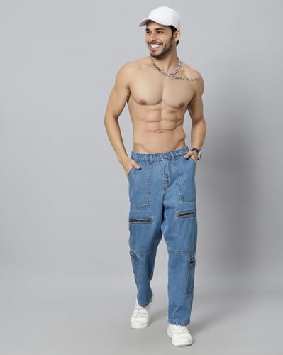 Image of Men's Cotton Adjustable Waistband Slim Fit Comfortable and Stylish Athletic Jeans