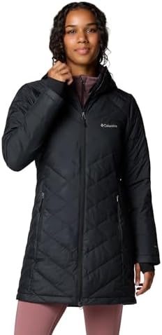Columbia Womens Heavenly Long Hooded Puffer Jacket, Black, Medium