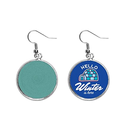 Pendientes de gota con círculo azul y líneas punteadas de estilo invierno