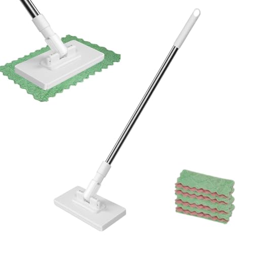 Nikou Wischmopp mit Druck-Klemm-System, Mini Bodenwischer mit 4 Tüchern, Mopp zum Bodenwischen, EIN Knopf zum Wechseln, Automatisches Klemmtuch, Eckmopp Bodenreiniger für Küchen, Badezimmer