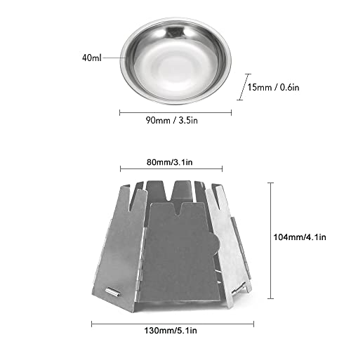 Fogão à Prova de Vento, Gainty Fogão a lenha ultraleve dobrável de aço inoxidável com bandeja de álc