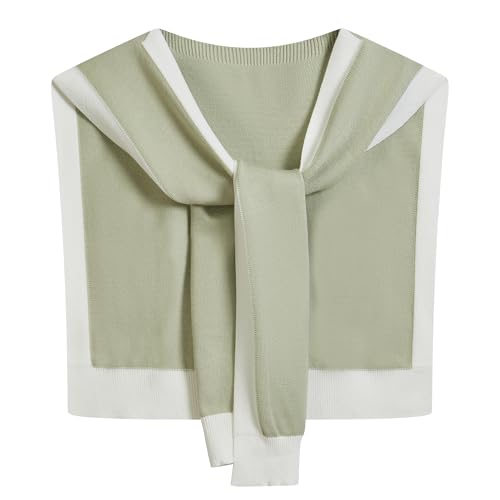 TwizzTop Knit Shawl Wrap for Women, Soft Cozy Knotted Sweater Poncho Cape, Fashion Versatile Layering Shoulder Scarf Wraps for Travel, Casual, Work and All-Season Wear, Mint Green/White