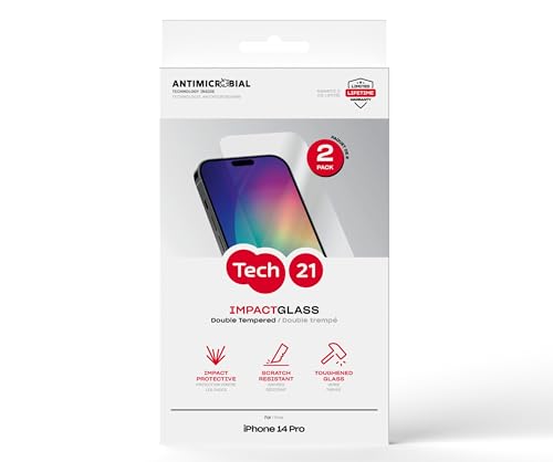 Évitez les bris d'écran avec le film protecteur iPhone 14 Pro Tech21 Impact Glass lot de 2