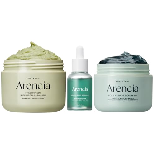 Image of Arencia Glass Skin Starter Trio - Spotless Skin Routine [Korean Rice Mochi Facial Cleanser + Glow Hyssop Overnight Mask Serum + Hyssop serum 12]
