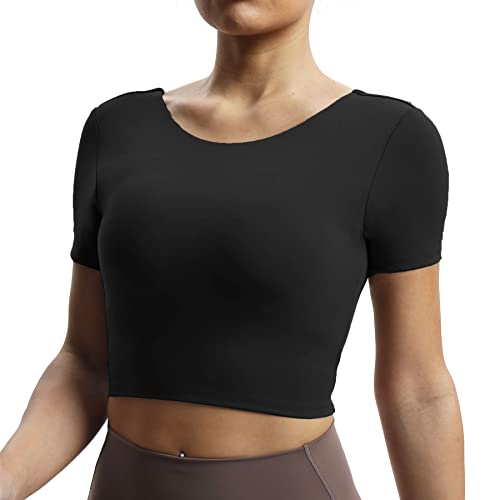 Aoxjox Short Sleeve Crop Tops for Women Emma Backless Twist Back Workout Cropped T Shirt Top2