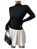 SOLY HUX Women's Color Block Dress Mock Neck Long Sleeve Ruffle Hem Mini Dresses Black Colorblock Medium
