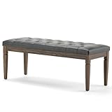 Simpli Home 3AXCOT-250-SG Waverly 48 inch Wide Traditional Ottoman Bench in Slate Grey Faux Leather