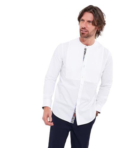 Joe Browns Men's Classic Pintuck Grandad Collar Long Sleeve Shirt Button, White, XL
