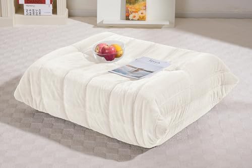 Image of Bean Bag Pouf Ottoman, Foot Stool, Foot Rest with Memory Foam Filled, Rectangle Ottoman for Living Room, Bedroom, Office (Beige Plush)