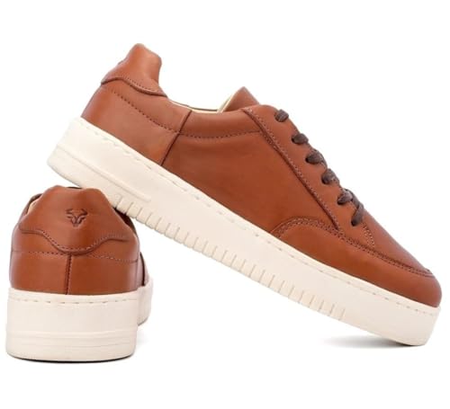 Tenis Masculino de Couro Legitimo Sneaker Sapatenis Casual Branco Preto e Pinhao Palmilha de GEL Per