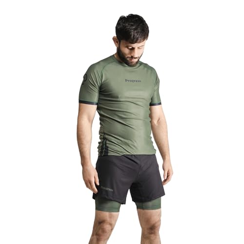 Progress Jiu Jitsu Academy+ Short SleeveRashguard | BJJ Rash Guard | Tops for Men and Women | 80% Polyester/20% Spandex (as1 Alpha s Regular Regular Khaki)