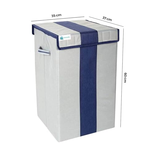 Image of UNICRAFT 68 L Foldable Laundry Basket with Lid | Large Clothes Storage Bin with Handles | Collapsible Fabric Laundry for Bedroom, Bathroom & Home Organization (Grey, BlUE, Pack of 2)