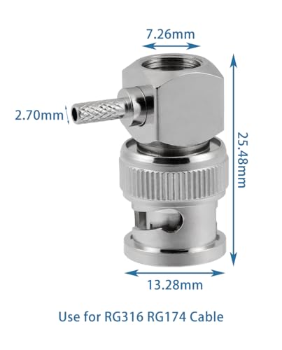 Vecys 5 PCS BNC Male Right Angle Crimp Connectors 50 Ohm BNC Male Crimp Connector for RG316 RG174 RF Coax Cable - Image 6