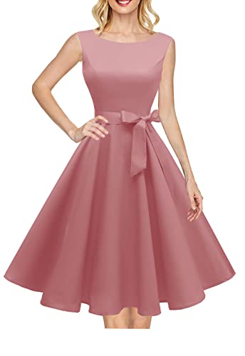 Hanpceirs Women's Boatneck Sleeveless Swing Vintage 1950s Cocktail Dress Blush Pink L