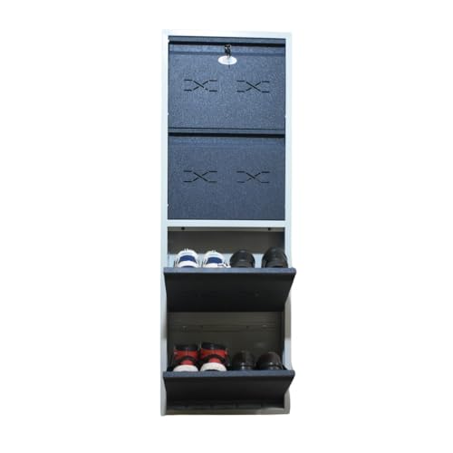 Image of I Metal Shoe Rack I Double Lock I Slim and Wall Mounted I 4 Shelves (Grey Colour) I Coad LC 2S-04 GR I Height 58 Inches, Width 20 Inches, Depth 5.5 Inches I 3 Years Warranty.
