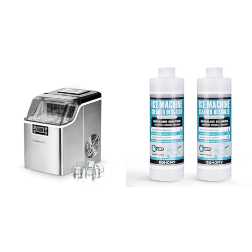 EUHOMY Ice Cube Maker Machine Countertop with 45Lbs/Day 24 Pcs Ready in 13 Mins with 32 Fl OZ Ice Machine Cleaner Descaler (8 Uses)