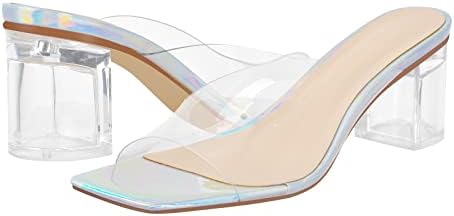 LISHAN Clear Mid Block Heel Mules 